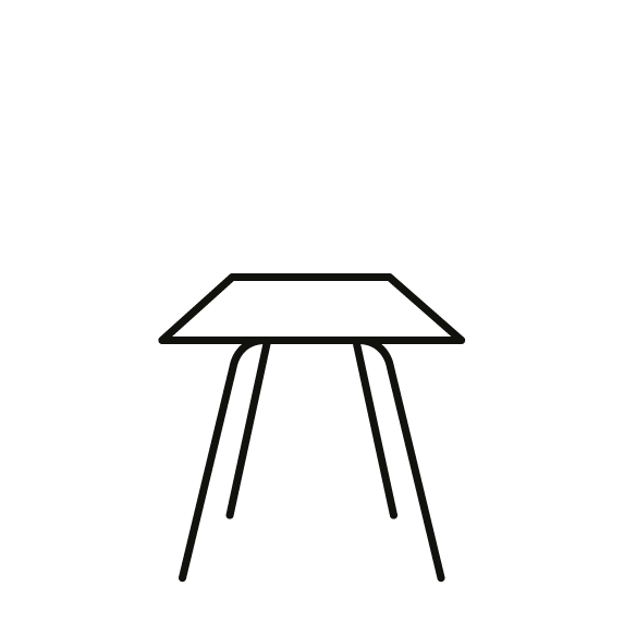 Strichzeichnung eines Tisches von der schmalen Tischseite aus gesehen